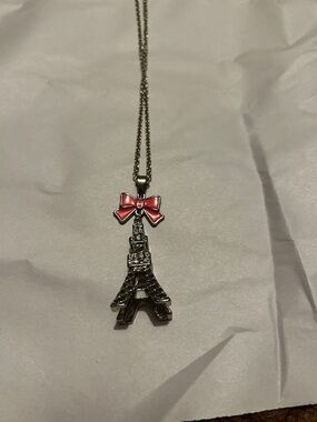 Pink Bow Eiffel Tower Pendant Necklace